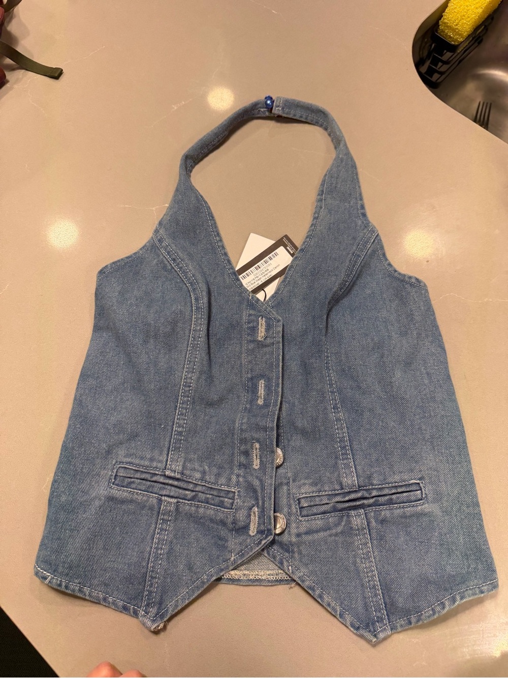 PrettyLittleThing Denim Halter Top